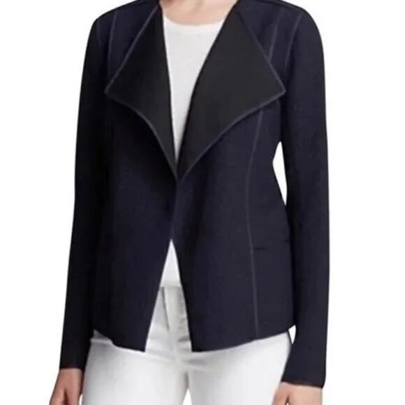 Vince Navy Cotton Blend Long Sleeve Open Front Pebble Texture Blazer Size Small - Picture 1 of 7